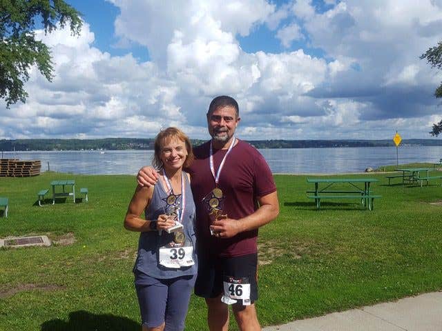 Tim and Heather Kaufman after competing in a race