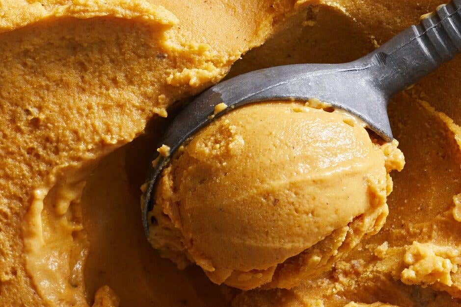 Pumpkin Ice Cream scooped into a ball