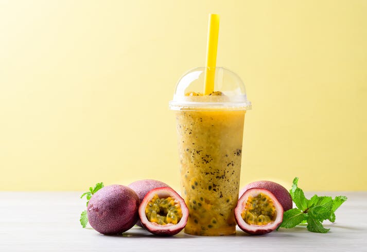 Fresh passion fruit smoothie drink in summer season