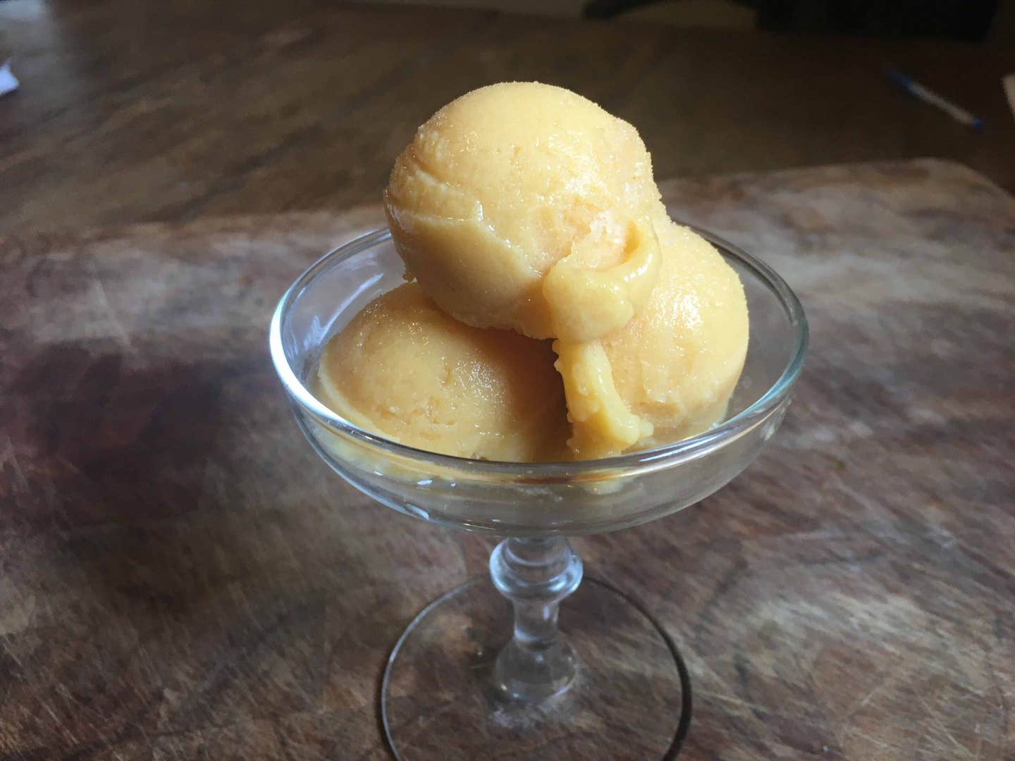 Homemade peach vegan ice cream, made using the Ninja Creami