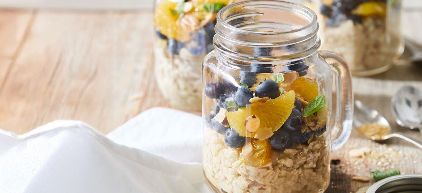 Blueberry-Tangerine Oats in mason jars