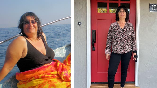 Joanna Mittman before and after adopting a whole food plant based diet for high cholesterol