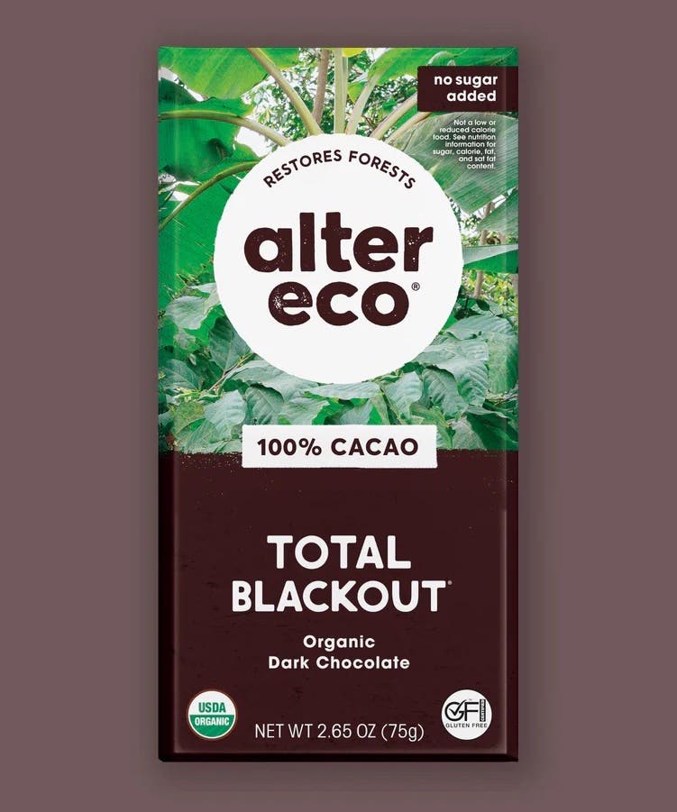 alter eco total blackout bar on a brown background