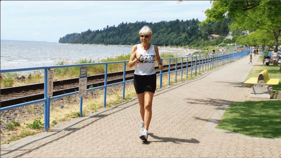 Ruth Heidrich joggin along a water front