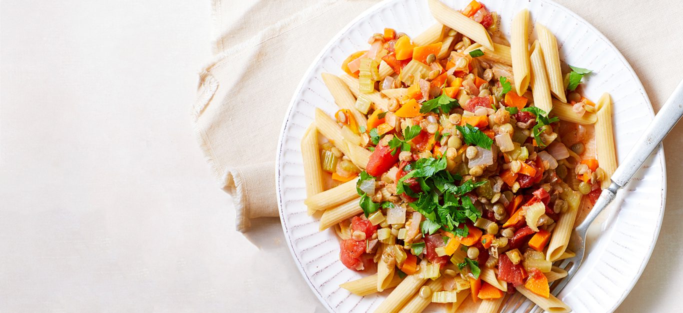 Hearty Rice Cooker Pasta w/ Lentils