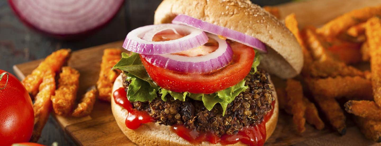 Homemade Healthy Vegetarian Quinoa Burger with Lettuce and Tomato