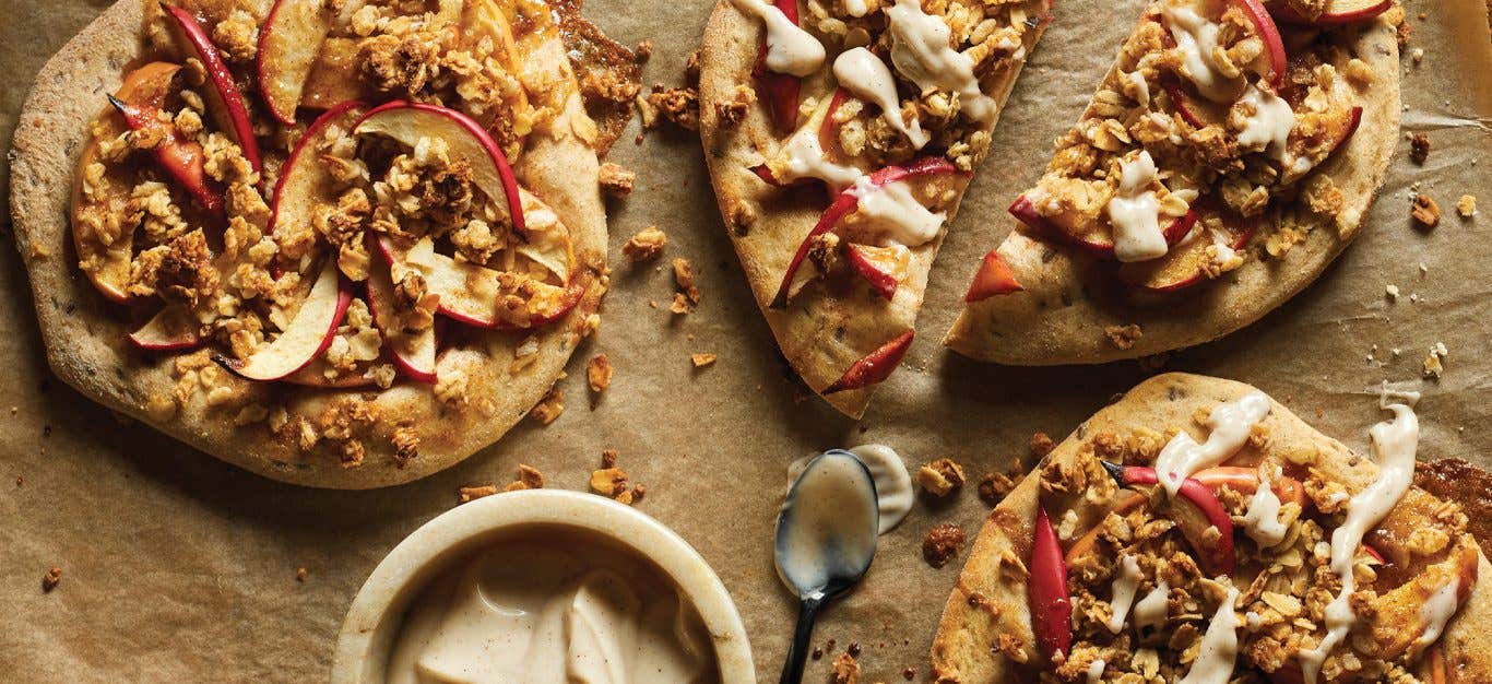 Apple Dessert Pizza on brown parchment paper