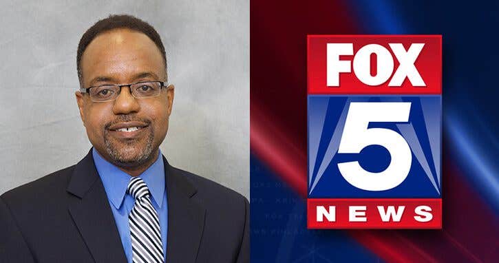 Headshot of Baxter Montgomery next to the Fox 5 News logo