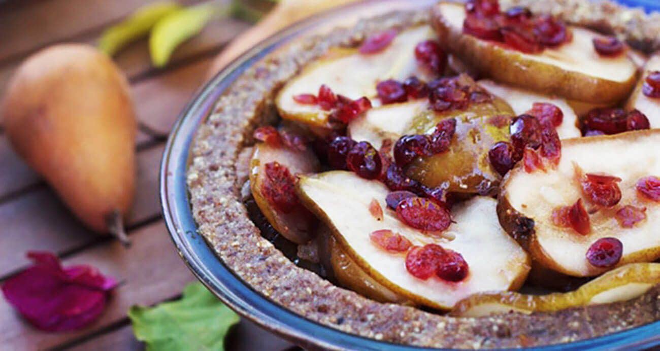 No-Bake Cranberry Pear Tart in a pie dish