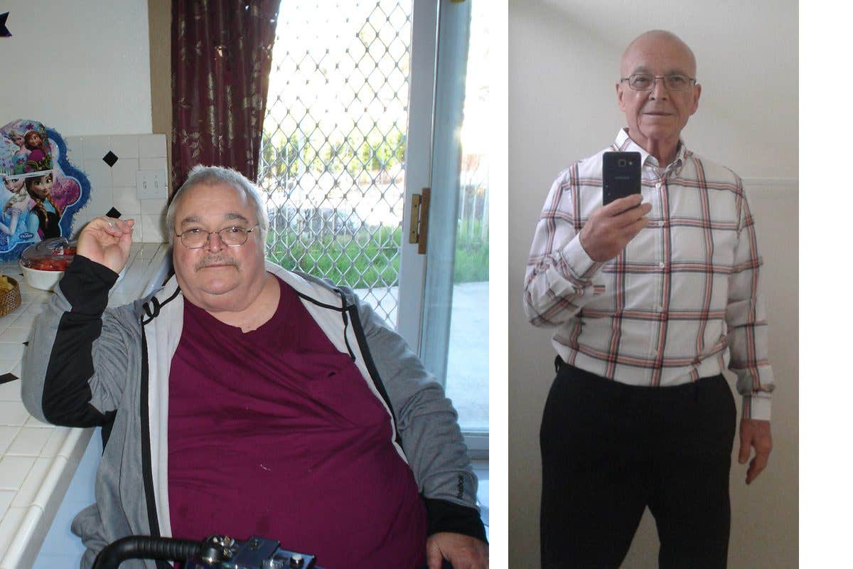 James William Booth, before and after losing 150 pounds