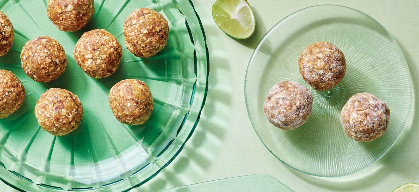 Key Lime Oat Bites on green glass plates