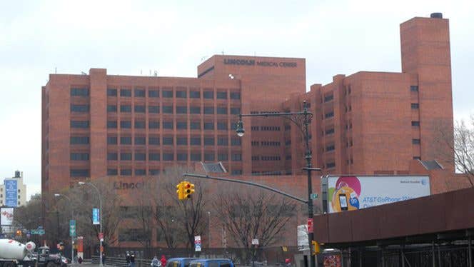 Exterior of the NYC Health Hospitals Lincoln Medical Center Hospital in New York City