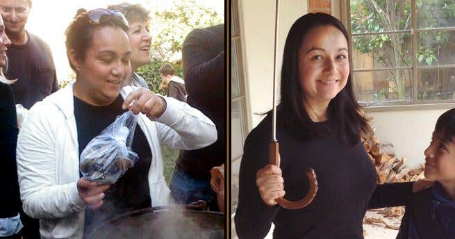 Two photos of Maggie Ramirez, on the right Ramirez is 50 pounds lighter