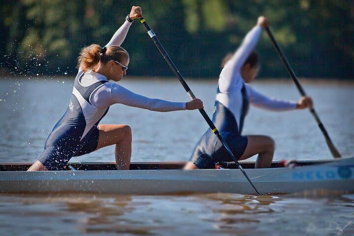 Pam Boteler competing in woman's canoe