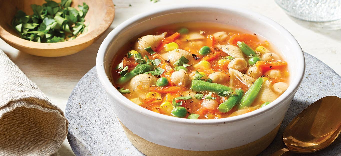 Vegan Pasta Fagioli in a white bowl