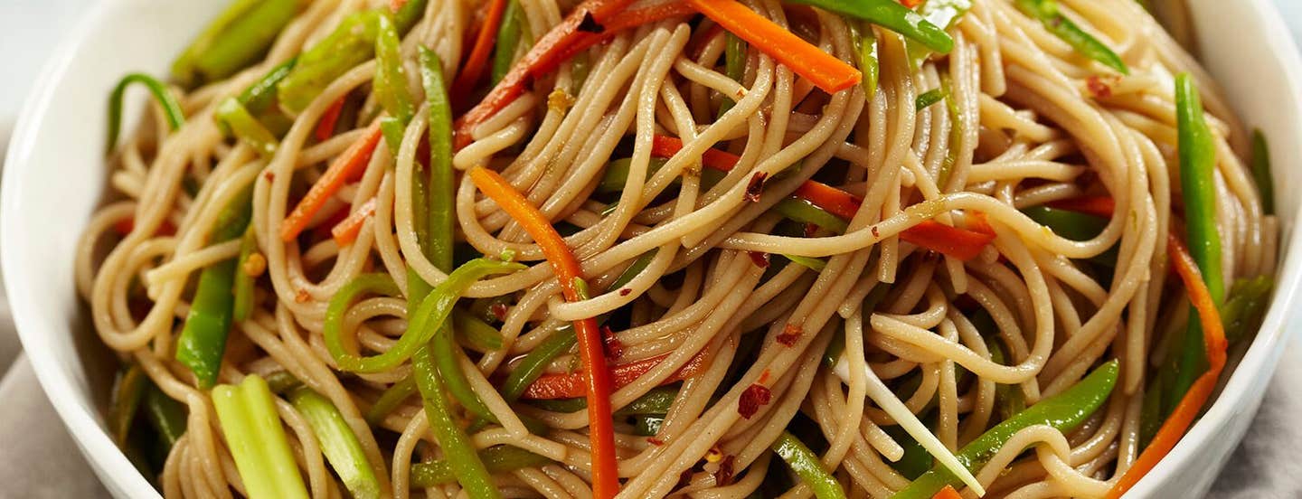 Ponzu Noodle Salad in a white bowl