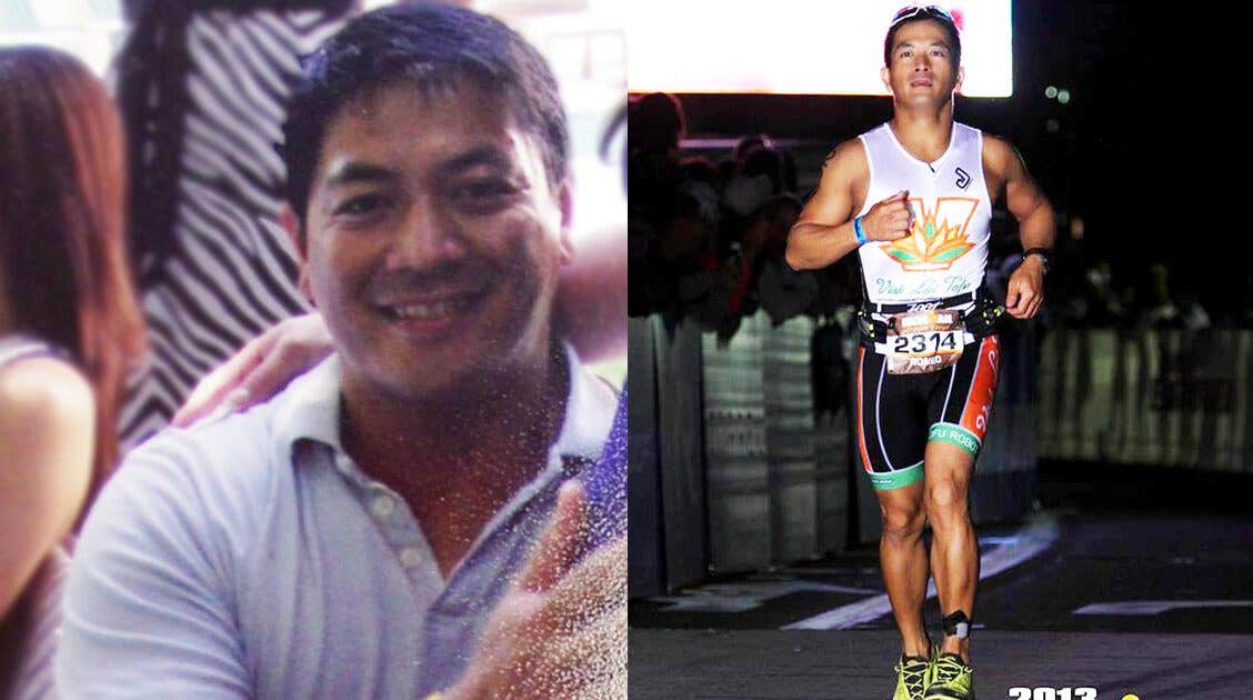 Romeo Victor before and after he adopted a plant-based diet and lost weight, and became an endurance athlete