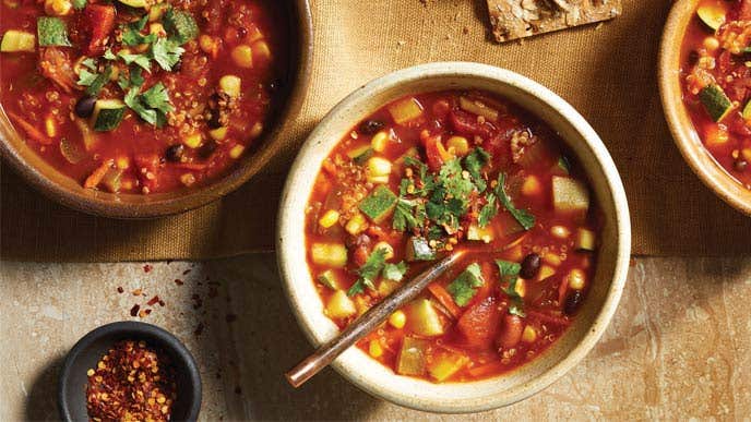 Southwest Vegetable Soup in white bowls