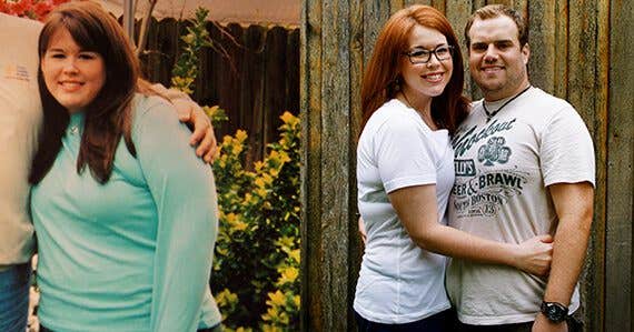 Before and after pictures of Sarah Huggins, who lost weight and kept it off after going plant-based