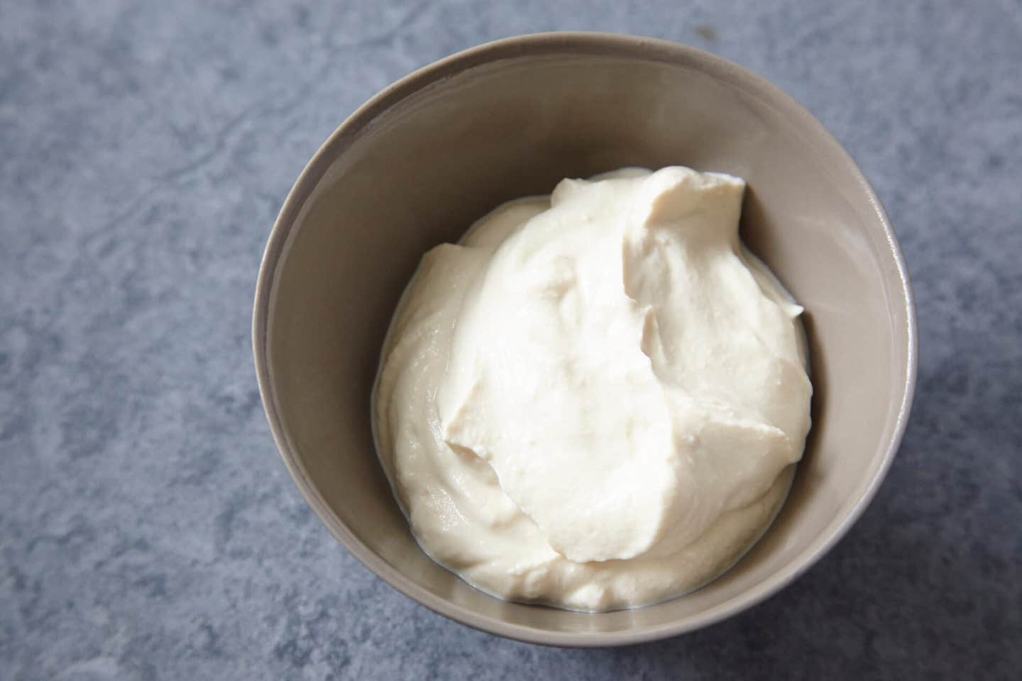 View down into a bowl of vegan sour cream