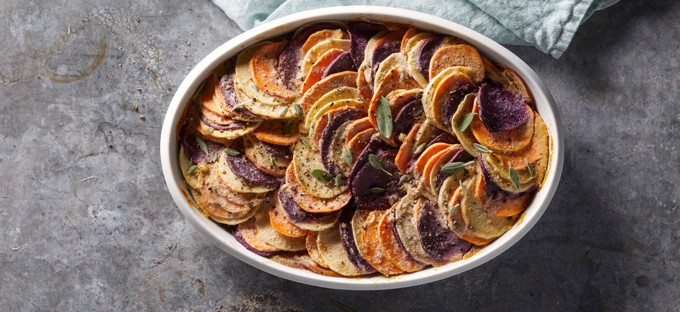 Smoky Maple Vegan Sweet Potato Gratin