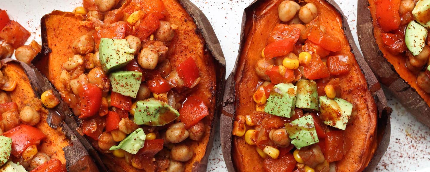 Chickpea Chili–Stuffed Sweet Potatoes