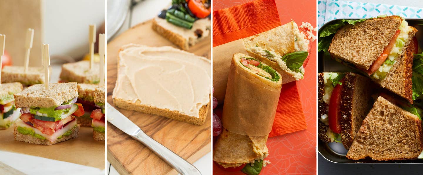 A collage of various vegan sandwiches