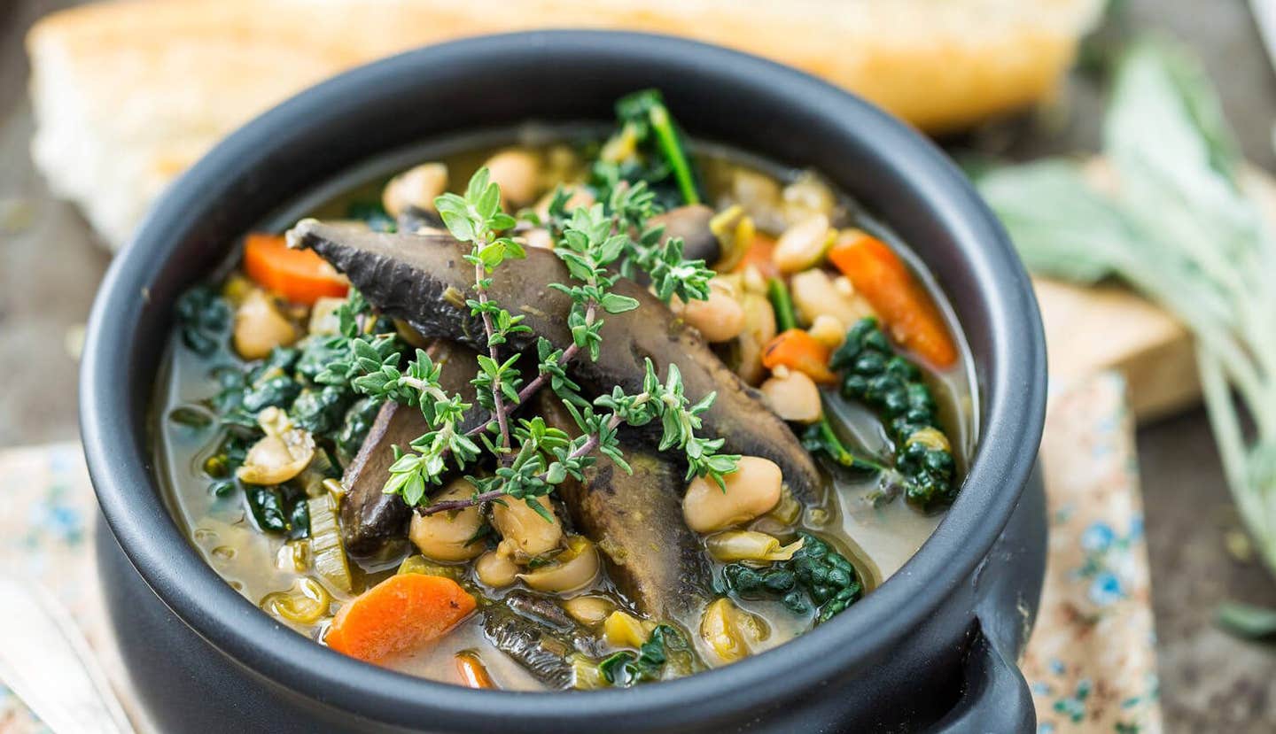 A bowl of White Bean & Portobello Stew