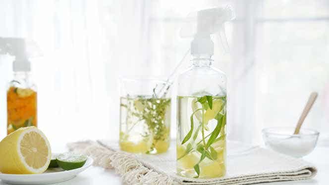 vinegar cleaner in clear spray bottles