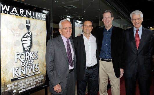 Brian Wendel, Dr. T. Colin Campbell, and Dr. Caldwell Esselstyn at the premiere of the Forks Over Knives Documentary