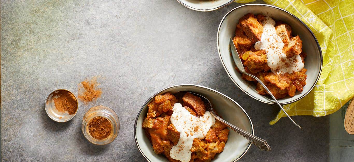 Two individual servings of Pumpkin Bread Pudding