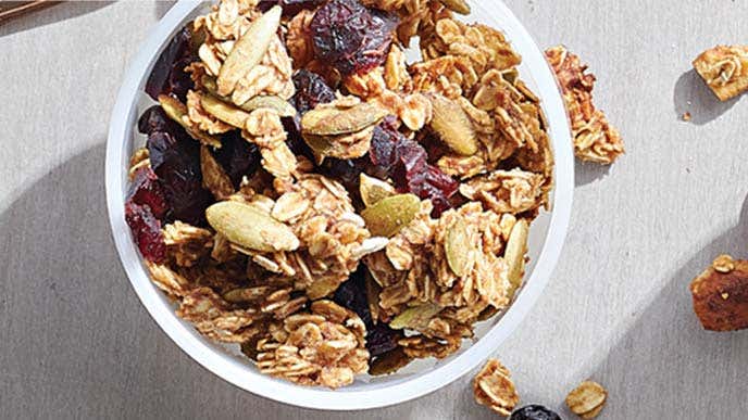  Pumpkin-Cranberry Granola in a small white bowl