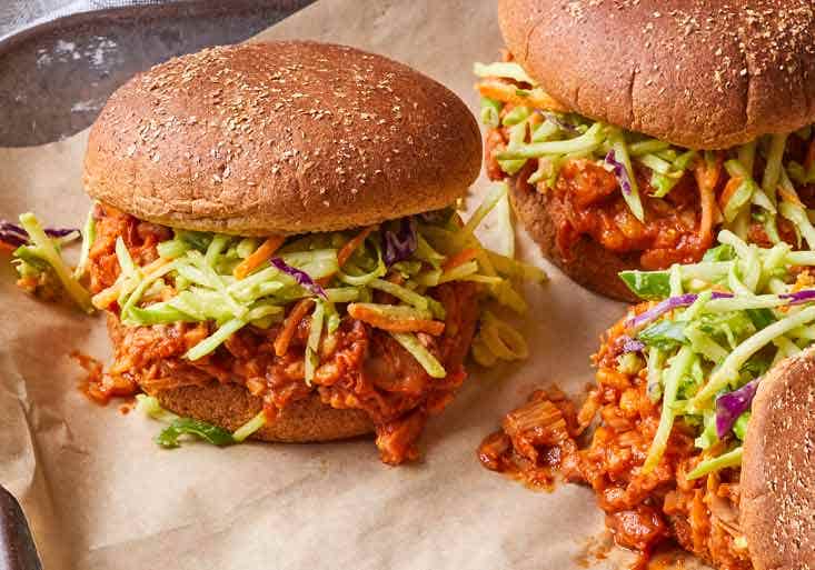 Jackfruit Barbecue Sandwiches with Broccoli Slaw