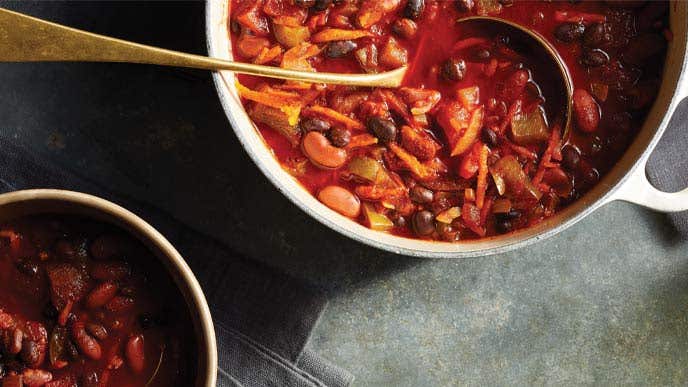  Smoky 2-Bean Chili in a white Druch oven