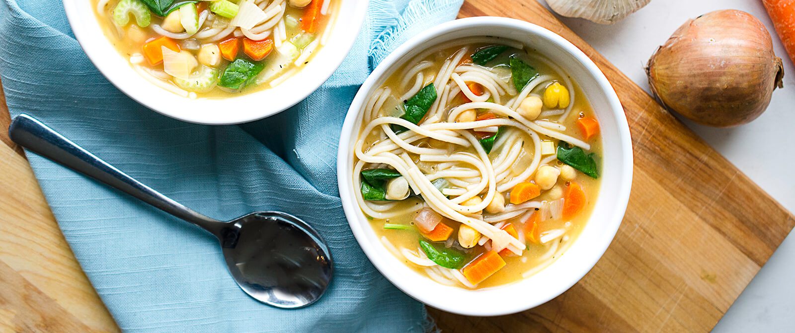 30-Minute Vegan Chickpea Noodle Soup with Spinach Recipe