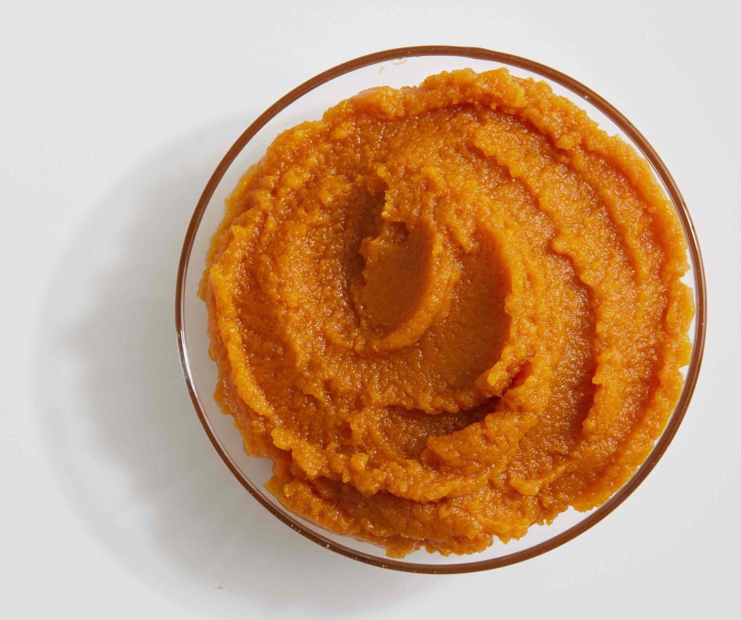 Fresh Homemade Pumpkin Puree in a Clear Bowl 