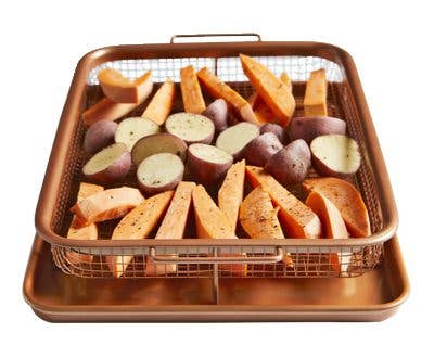 EaZy MealZ Crisping Basket & Tray Set | Air Fry Crisper Basket | Tray &  Grease Catcher | Even Cooking | Non-Stick | Healthy Cooking (Gray, 17.5 x