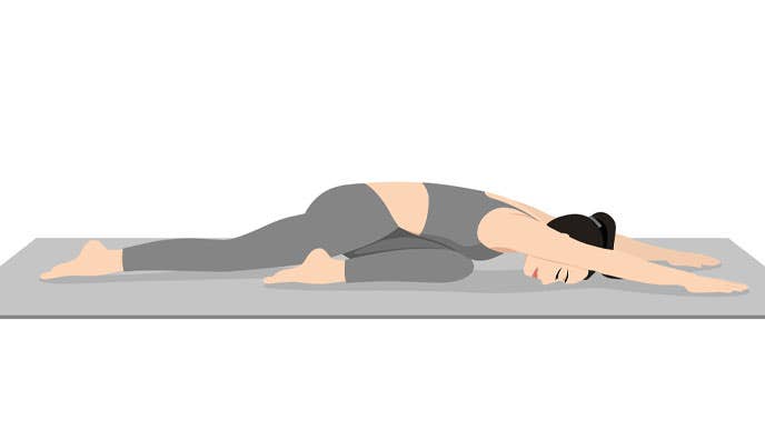 Illustration of a woman in Pigeon Pose (Kapotasana)