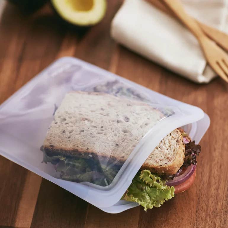 REUSABLE FOOD STORAGE BAG WITH SANDWICH INSIDE