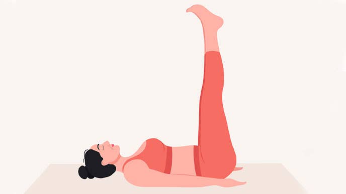 Illustration of a woman in Legs Up the Wall pose (Viparita Karani)